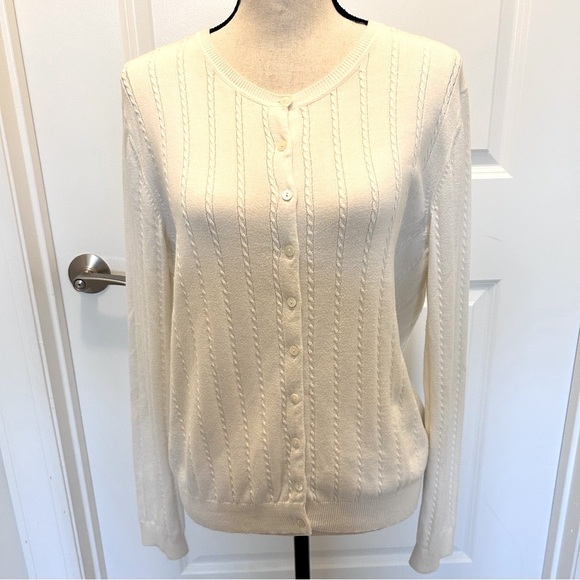 Brooks Brothers Ivory Cable Knit Cardigan SZ XL - Picture 1 of 3